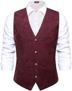 Hi-Tie Men's Suede Leather Vest Western Cowboy Vest Slim Fit Sleeveless V Neck Waistcoat Casual 3X-Large Wine Red