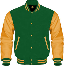 Men's Varsity Jacket Wool Body Genuine Leather Arms Letterman Jacket College Varsity Jackets Large Green/Gold