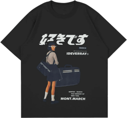Vamtac Graphic Tees for Women Y2K Oversized Tshirts Japanese Streetwear Tops Casual Loose Summer Cotton Unisex Black Medium