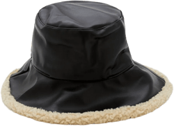 Faux Leather & Shearling Bucket Hat