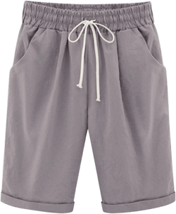 Bermuda Shorts for Women Knee Length Plus Size Drawstring Shorts Elastic Waist Summer Beach Shorts Vacation Outfits Medium Gray Gray