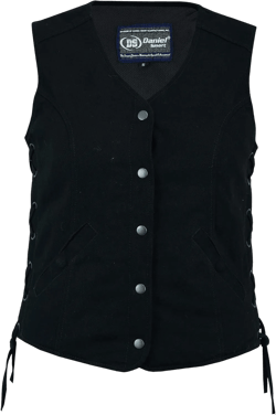 Daniel Smart Women’s Vest – Unique Black Premium Denim Vest for Women with Side laces X-Small Black