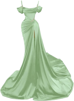 Women's Mermaid Prom Dresses with Slit 2025 Satin Long Spaghetti Strap Beaded Formal Evening Gowns 6 Sage Green