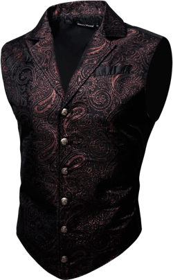 Barry.Wang Mens Paisley Victorian Suit Vest Tailored Collar Formal/Leisure Steampunk Gothic Waistcoat X-Large Red Black Paisley