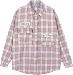 Men Long Sleeved T Shirt Plaid Letters Embroidered Shirt Coat Ins Leisure Cargo