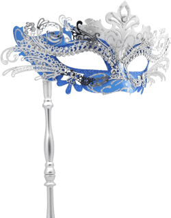 Coddsmz Masquerade Mask with Stick Venetian Mask Mardi Gras Decorations for Womens Halloween Costume Mask Blue + Silver