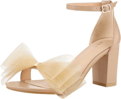 BLISSFUL STEP Women's Bow Tie Ankle Buckle Strap Chunky High Heels Sandals Nude 7