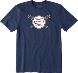 Life is Good Men's Crusher Tee, Short Sleeve Cotton Graphic T-Shirts, Baseball and Bats Large Darkest Blue