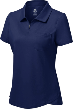 MoFiz Womens Zip up Golf Polo Shirt Short Sleeve Workout Golf Top Moisture Wicking Lightweight Tennis Shirts X-Large A-navy Blue