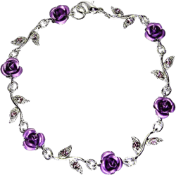 Women's Fashion Lilac Purple Austrian Crystal Metal Rose Link Flower Bracelet, 6 1/2" with 2" Extender Chain