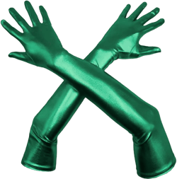 Men's and Women's Shiny Metallic Spandex Opera Party Costume Gloves Wet Look Gloves 22 Inches Green