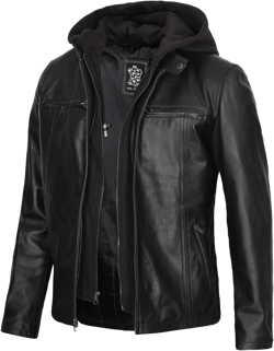 Decrum Real Hooded Leather Jacket Men - Stylish Leather Jackets for Men Jonathn - Black Hooded Leather Jacket Medium