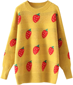 Hotmiss Women's Cute Oversized Crewneck Knit Pullover Strawberry Pattern Long Sleeve Sweaters Jumper Tops