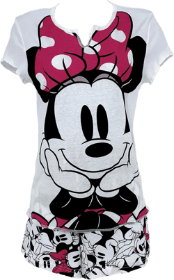 Disney Womens Minnie Mouse Sleep Set Loungewear V-Neck Shirt and Shorts White/Pink (Medium)