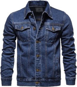 Kwoki Men's Casual Denim Jacket Classic Long Sleeve Button Down Trucker Jackets Coat with Pockets Medium Dark Blue