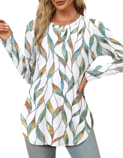 XIEERDUO Womens Long Sleeve Round Neck Shirts Side Split Basic Loose Tunic Tops Casual 2025 Patterned-white Print XX-Large