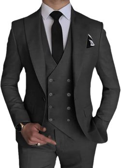 3 Piece Suits for Men Mens Suit Slim Fit Double Breasted Suit Men Formal Wedding Set Blazer Pants Vest Suits Black 3X-Large