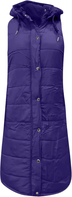 Womens Long Puffer Vest Winter Casual Sleeveless Full Zip Hooded Puffer Jacket Packable Lightweight Quilted Jacket Down Coats X-Large A-purple