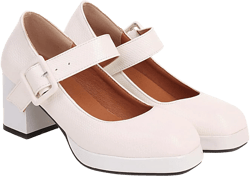 LEHOOR Women Chunky Platform Mary Jane Pumps Square Toe Buckled Ankle Strap 3" Block High Heels Mary Janes Lolita Shoes Goth Punk Heels Closed Toe Sandals Girl Office Work Fashion Trendy 4-15 M US 13 Matte-snakeskin White