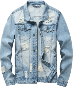 RANMCC Jean Jacket for Men Slim Fit Ripped Denim Jacket Coat 3X-Large Light Blue