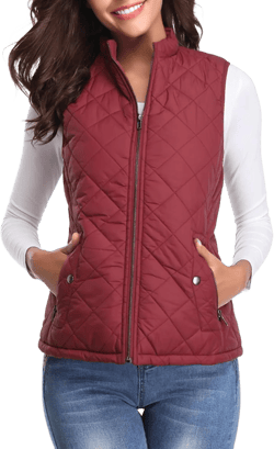 Fuinloth Women's Quilted Vest, Stand Collar Lightweight Zip Padded Gilet Small Wine Red