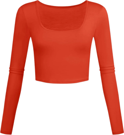 Lightweight Square Neck Crop Tops Long Sleeve Slim Fit Basic Shirts for Women X-Small Orange 1