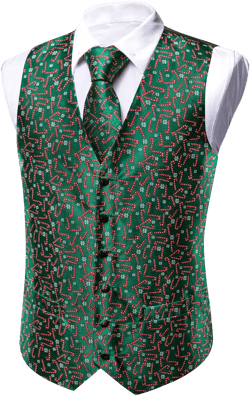Barry.Wang Mens Red/Green Christmas Suit Vest Holiday Xmas Waistcoat Tie Set Party Tuxedo 3X-Large A Green Xmas New