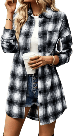 Plaid Curved Hem Longline Shirt Jacket
