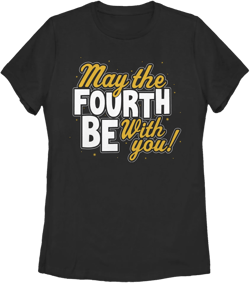 Women's Star Wars May the Fourth Be With You Gold and White  Graphic Tee Black X Large