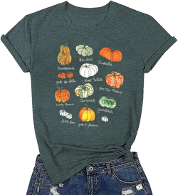 Ykomow Fall Pumpkin Shirts Womens Casual Autumn Thanksgiving Graphic Tees Halloween Tops Small Green
