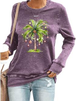 Christmas Palm Tree Tropical Xmas Coconut Lights Shirt Christmas Palm Tree Shirt Mele Kalikimaka Christmas Shirt Purple XX-Large