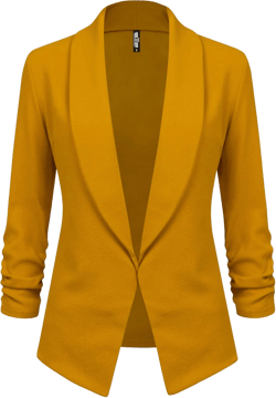 Lock and Love Women 3/4 Sleeve Blazer Open Front Cardigan Jacket Work Office Blazer Large Wsk2324_mustard
