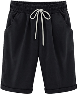 Bermuda Shorts for Women 2024 Summer Casual High Waisted Loose Drawstring Cotton Linen Knee Length Shorts Plus Size Deals 2_black 4X-Large