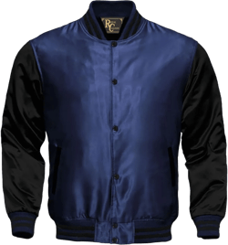 Men;s Varsity Letterman Saitn Body And Blsck Sleeves Bomber Style Baseball College All Color Jacket Medium Navy Blue