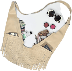 SASH Crossbody Bag - Genuine or Faux Leather Purse for Women - Travel Sling Bag with FRID-Protected Wallet Tan Faux Leather With Fringe