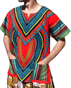 RaanPahMuang Spearhead Heart African Dashiki Shirt Radiant Colors Afrika Style Small Maximum Red