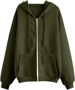 Oversized Hoodies for Teengirls, Women's Color Block Zip Up Hoodie Sweatshirt Long Sleeve Fall Oversized Sweatshirts 05-Army Green,Small