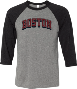 Red Boston Three-Quarter Raglan Sleeve Baseball Shirt Unisex X-Small Grey/Black