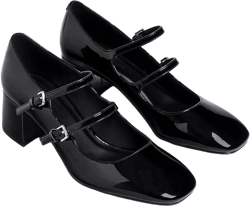 Amazon.com | Dsevht Women's Mary Jane Chunky Platform Closed Toe Block Mary Jane Heels Square Toe Strappy Dress Wedding Party Pumps Shoes Black | Pumps