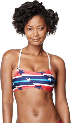 Speedo Women's Swimsuit Top Bikini Endurance Strappy Back Demi Small Rad,white&blue