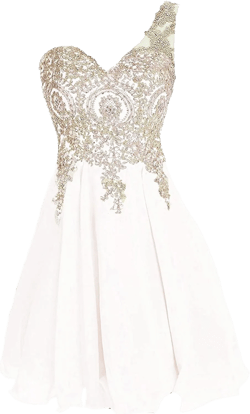 Kivary Short Beaded Gold Lace Prom Dress Homecoming Cocktail Party Gowns 20 Plus White One Shoulder
