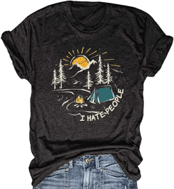 Women's Nature Camping Mountain Hiking Lovers Shirt Adventure Wild Outdoor Graphic Tees Tops 2023-black XX-Large
