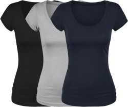 Emmalise Women's Short Sleeve Tshirt Scoop Neck Tee Value Pack Junior Plus Sizes 3X-Large 3 Pack - Blk, Navy, Hthgry