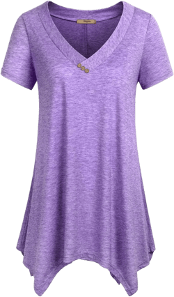 Miusey Womens Short Sleeve V Neck Asymmetrical Hemline Flowy Blouse Handkerchief Hem Tunic Tops Purple-a X-Large