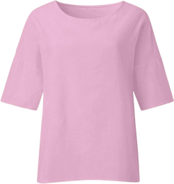 Linen Shirts for Women Summer Cotton Crewneck Blouses Casual Loose Fit Short Sleeve Tunic Tops Soft Side Split Tees Large 01 Pink