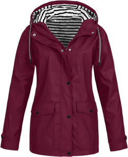 HTHLVMD Rain Jacket Women 2024 Yellowjackets Fall Lightweight Waterproof Windbreaker Outdoor Hooded Trench Coat for Women 14-wine 5X-Large