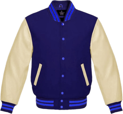Varsity Jacket Baseball Letterman Bomber Wool & Light Cream Genuine leather Sleeves With Blue Stripe 7X-Large Navy Blue