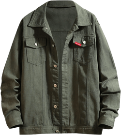 Men's Distressed Denim Jacket Casual Button Down Denim Jacket Vintage Spring Fall Cowboy Trucker Jean Coat XX-Large Army Green