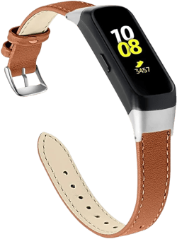 Women Wristband Bands for Fit SM-R370, Adjustable 5.5-8.1 inch Leather Soft Wristband Slim Strap Accessories with Metal Buckle Compatible with Samsung Galaxy Fit SM-R370 - Brown