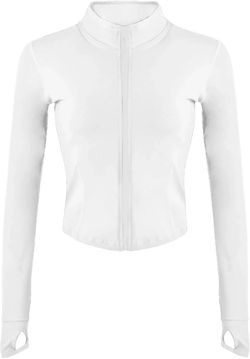 Gacaky Women's Athletic Jacket Lightweight Full Zip Up Yoga Jacket Cropped Workout Slim Fit Tops with Thumb Holes X-Large White